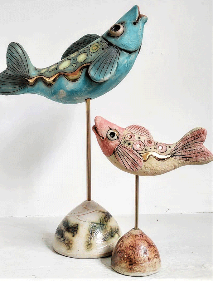 Fische, Goldauflage, Keramik von Susanne Bertram