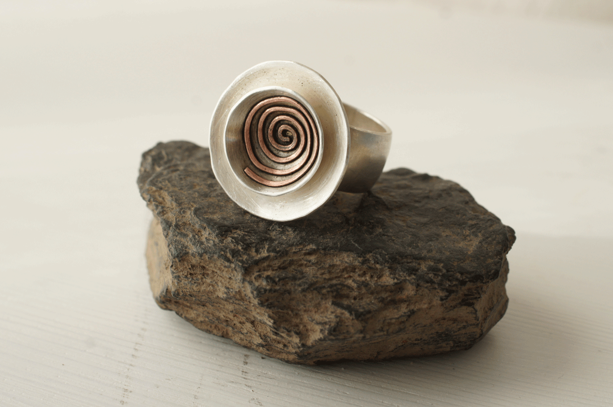 Silberring, Kupferspirale von Susanne Michel